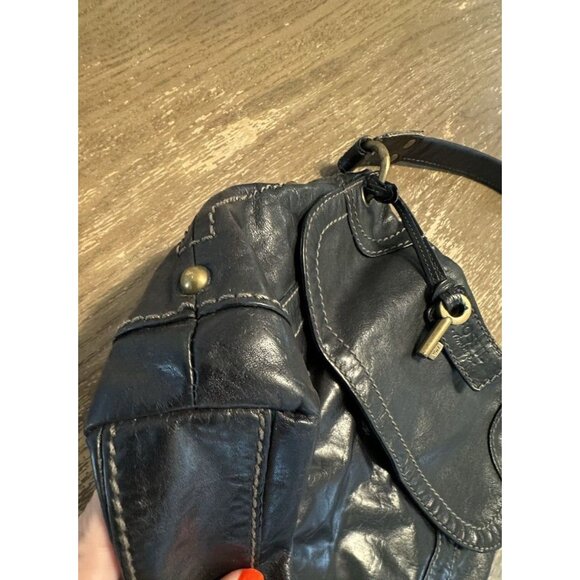 Vintage Fossil Boho Black Shoulder Bag Y2k Biker Hippie Pockets Key Tag Stitch - Picture 10 of 16